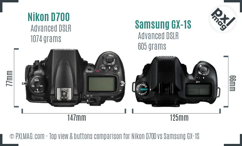 Nikon D700 vs Samsung GX-1S top view buttons comparison