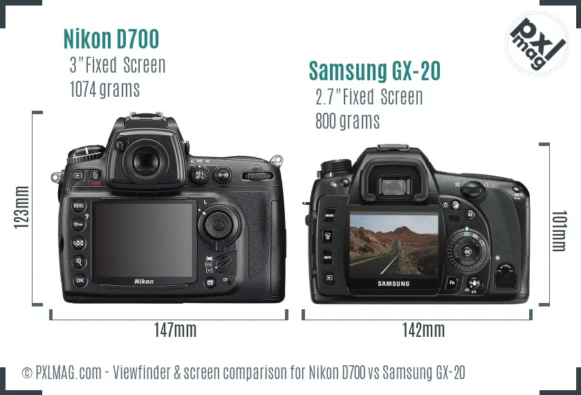 Nikon D700 vs Samsung GX-20 Screen and Viewfinder comparison