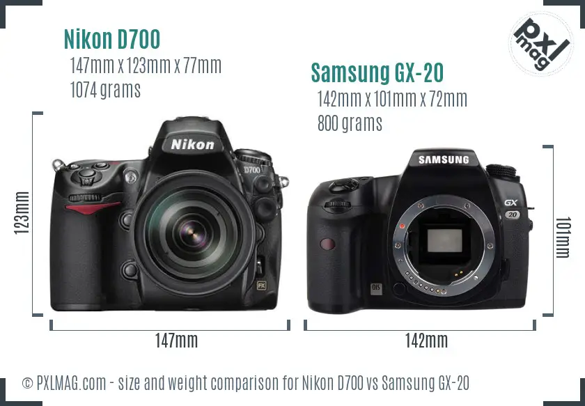 Nikon D700 vs Samsung GX-20 size comparison