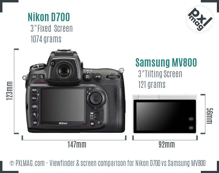 Nikon D700 vs Samsung MV800 Screen and Viewfinder comparison