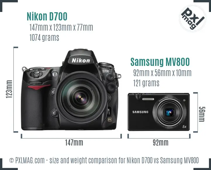 Nikon D700 vs Samsung MV800 size comparison