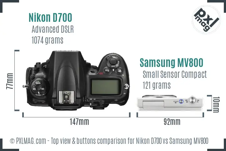 Nikon D700 vs Samsung MV800 top view buttons comparison