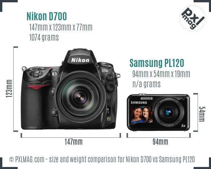 Nikon D700 vs Samsung PL120 size comparison