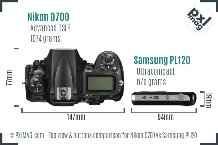 Nikon D700 vs Samsung PL120 top view buttons comparison