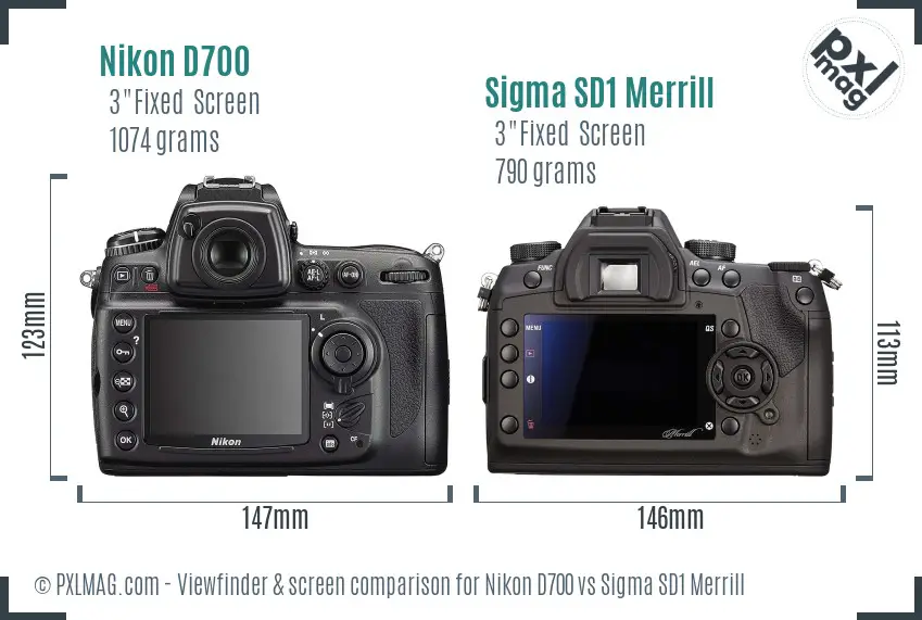 Nikon D700 vs Sigma SD1 Merrill Screen and Viewfinder comparison