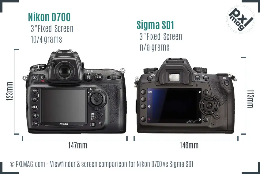 Nikon D700 vs Sigma SD1 Screen and Viewfinder comparison