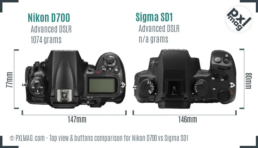 Nikon D700 vs Sigma SD1 top view buttons comparison