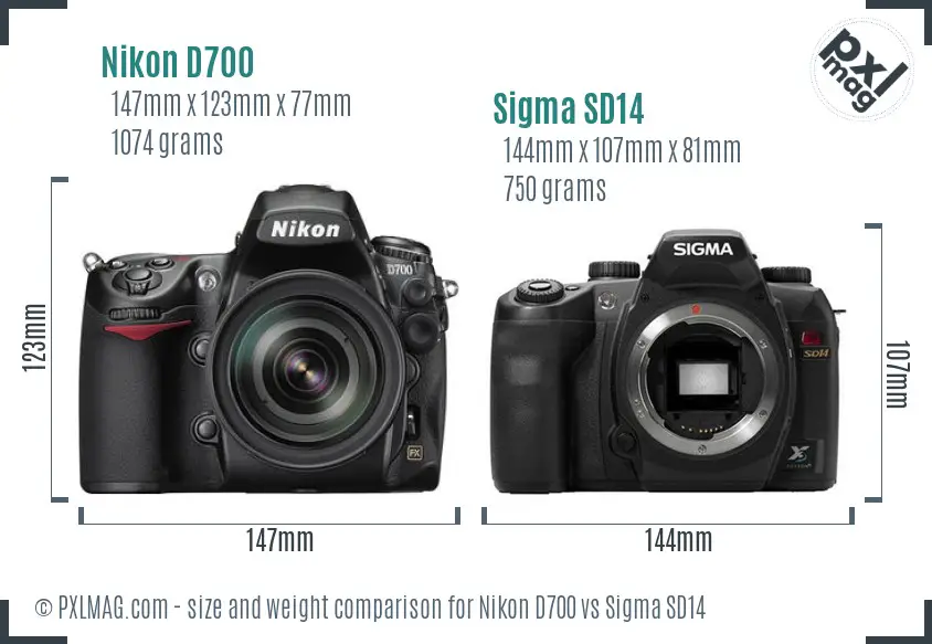 Nikon D700 vs Sigma SD14 size comparison