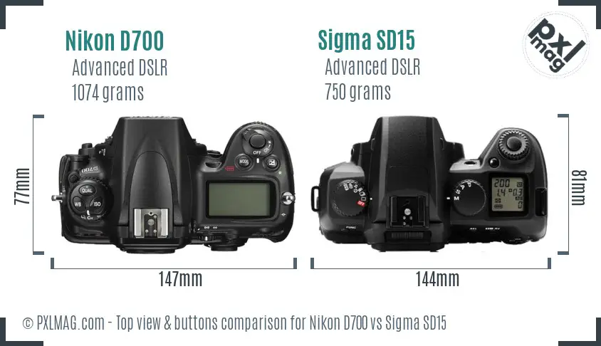 Nikon D700 vs Sigma SD15 top view buttons comparison