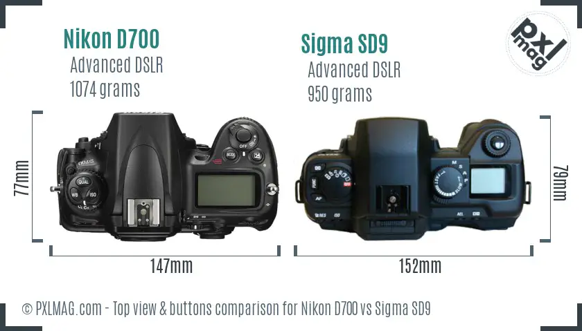 Nikon D700 vs Sigma SD9 top view buttons comparison