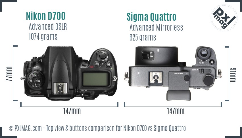 Nikon D700 vs Sigma Quattro top view buttons comparison