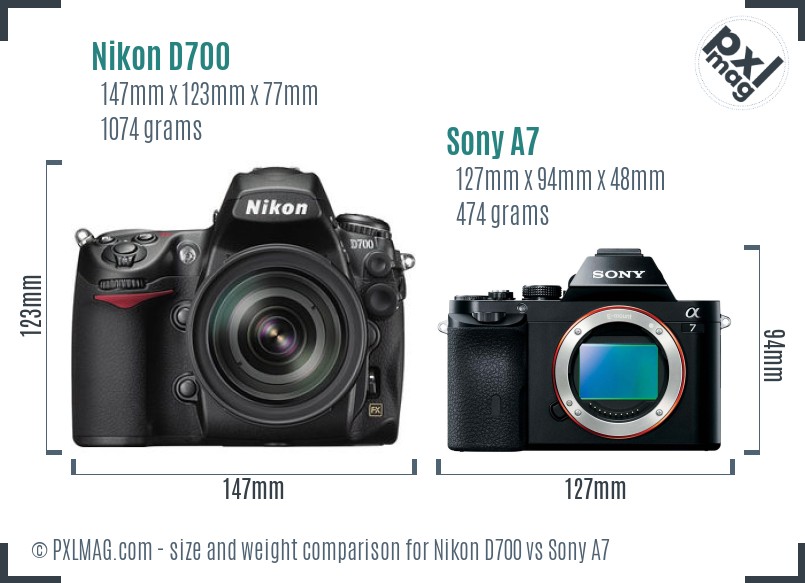 Nikon D700 vs Sony A7 size comparison