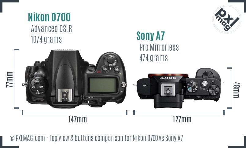 Nikon D700 vs Sony A7 top view buttons comparison
