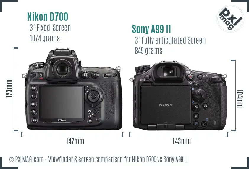 Nikon D700 vs Sony A99 II Screen and Viewfinder comparison