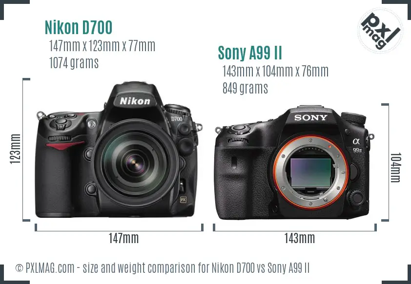 Nikon D700 vs Sony A99 II size comparison