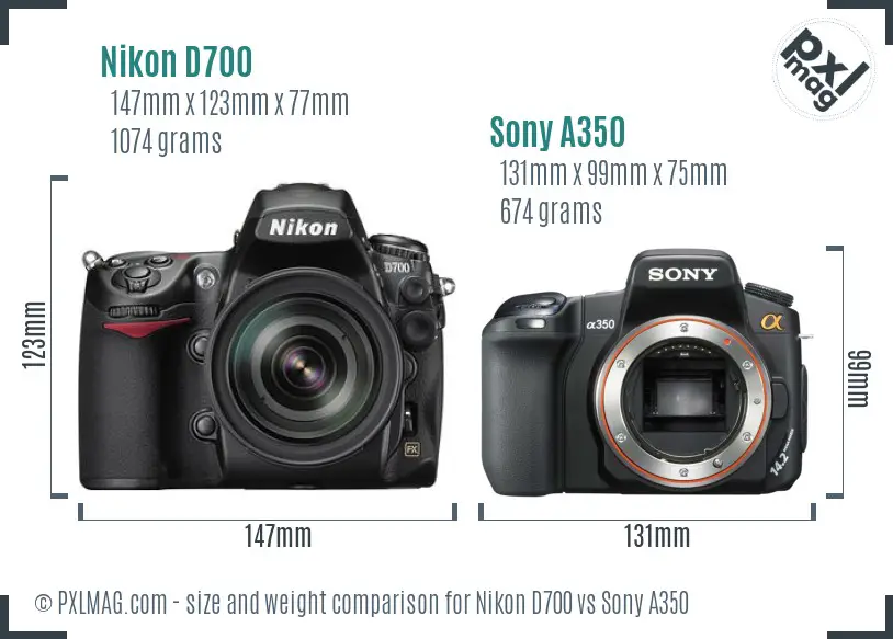 Nikon D700 vs Sony A350 size comparison Nikon D700 vs Sony A350 size comparison