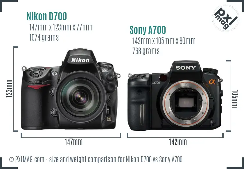Nikon D700 vs Sony A700 size comparison