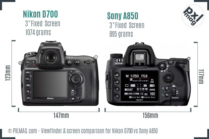 Nikon D700 vs Sony A850 Screen and Viewfinder comparison