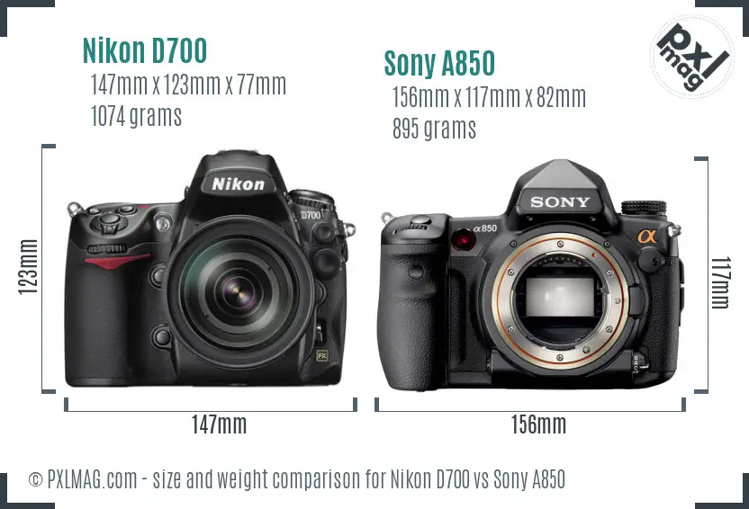 Nikon D700 vs Sony A850 size comparison