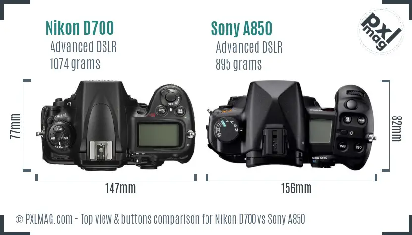 Nikon D700 vs Sony A850 top view buttons comparison