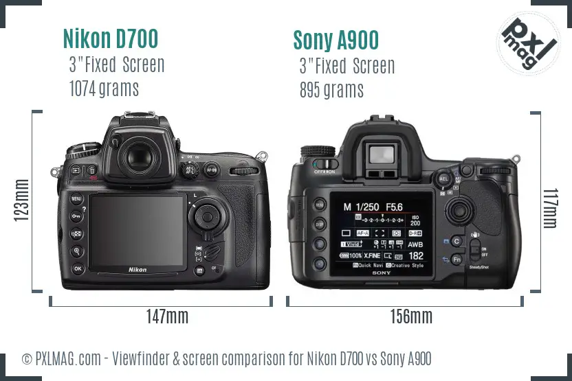 Nikon D700 vs Sony A900 Screen and Viewfinder comparison