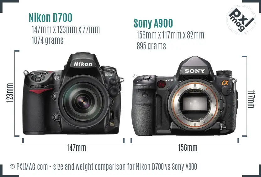 Nikon D700 vs Sony A900 size comparison