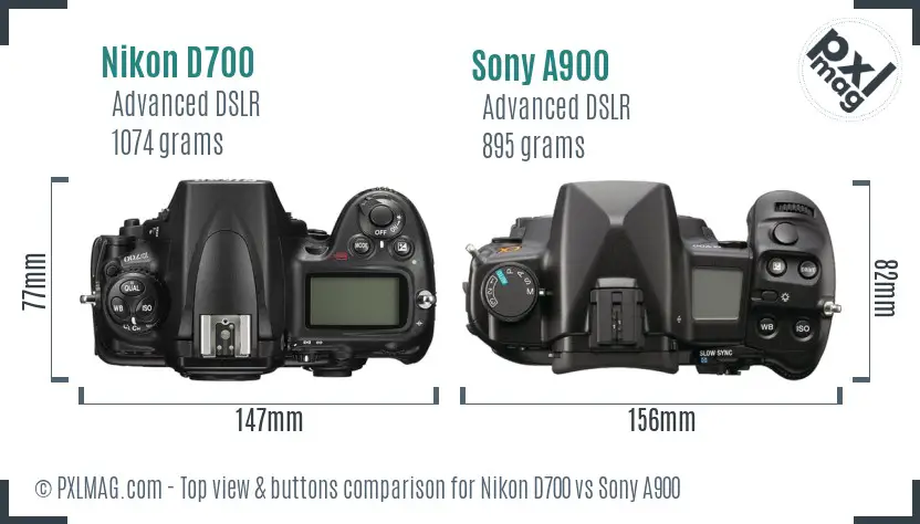 Nikon D700 vs Sony A900 top view buttons comparison