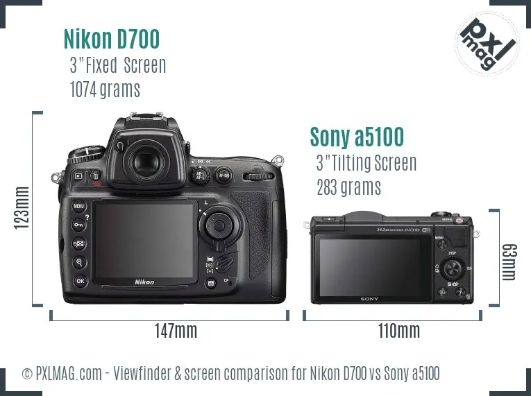 Nikon D700 vs Sony a5100 Screen and Viewfinder comparison Nikon D700 vs Sony a5100 Screen and Viewfinder comparison