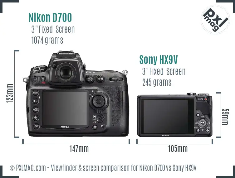 Nikon D700 vs Sony HX9V Screen and Viewfinder comparison Nikon D700 vs Sony HX9V Screen and Viewfinder comparison