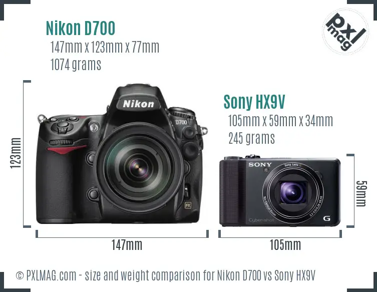 Nikon D700 vs Sony HX9V size comparison Nikon D700 vs Sony HX9V size comparison