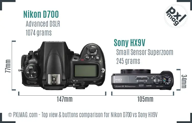 Nikon D700 vs Sony HX9V top view buttons comparison Nikon D700 vs Sony HX9V top view buttons comparison