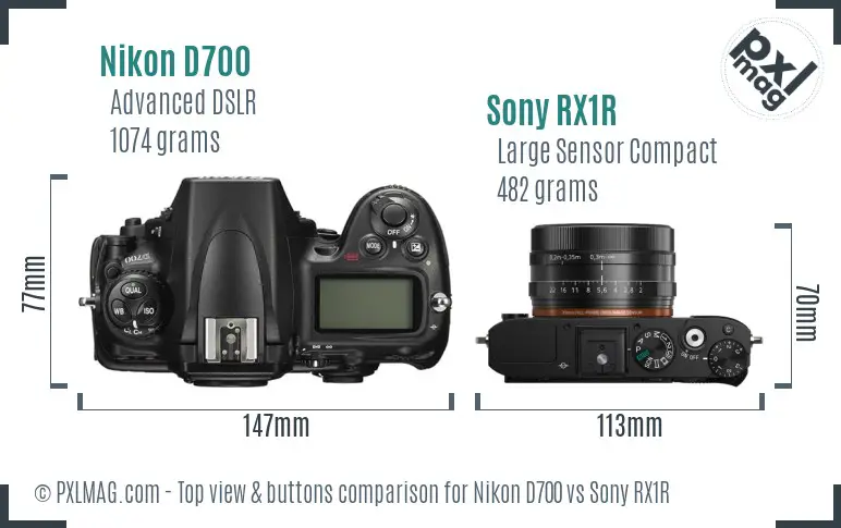 Nikon D700 vs Sony RX1R top view buttons comparison