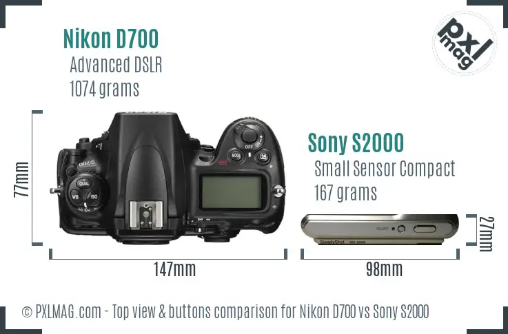 Nikon D700 vs Sony S2000 top view buttons comparison