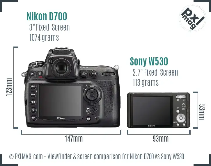 Nikon D700 vs Sony W530 Screen and Viewfinder comparison