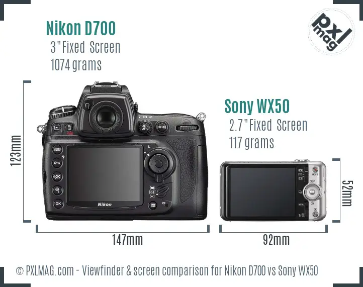 Nikon D700 vs Sony WX50 Screen and Viewfinder comparison