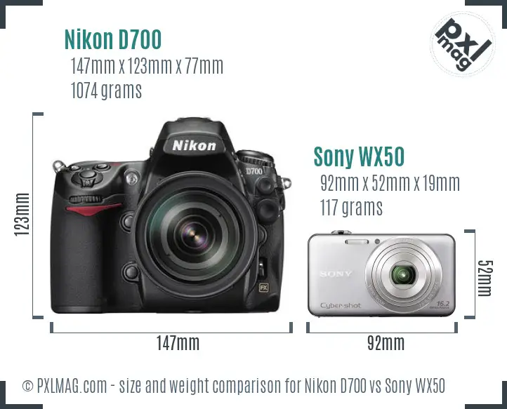 Nikon D700 vs Sony WX50 size comparison