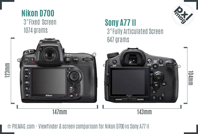 Nikon D700 vs Sony A77 II Screen and Viewfinder comparison