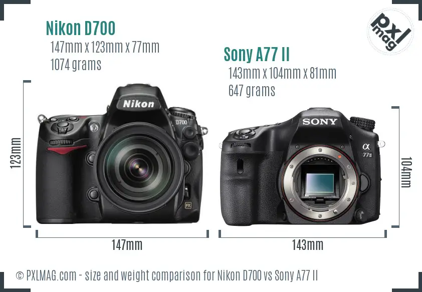 Nikon D700 vs Sony A77 II size comparison
