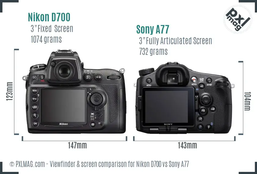 Nikon D700 vs Sony A77 Screen and Viewfinder comparison