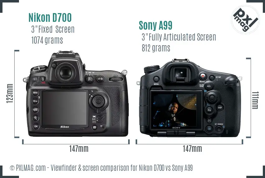 Nikon D700 vs Sony A99 Screen and Viewfinder comparison Nikon D700 vs Sony A99 Screen and Viewfinder comparison