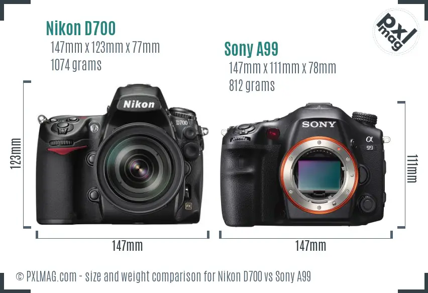 Nikon D700 vs Sony A99 size comparison Nikon D700 vs Sony A99 size comparison