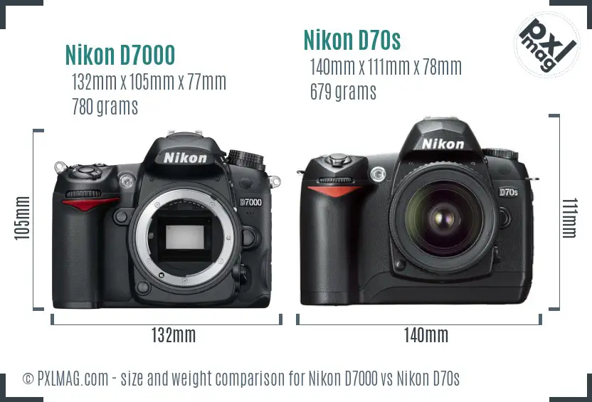 Nikon D7000 vs Nikon D70s size comparison