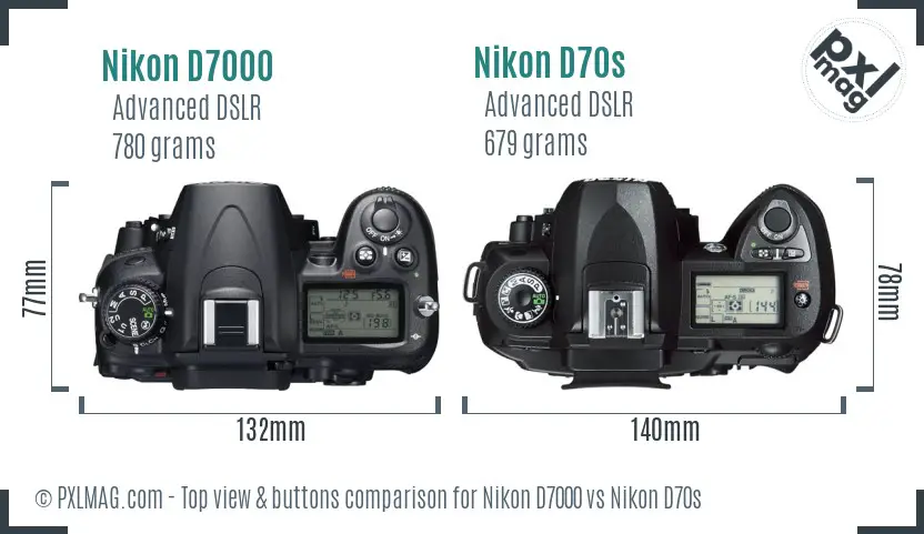 Nikon D7000 vs Nikon D70s top view buttons comparison