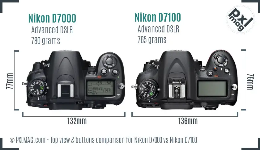 Nikon D7000 vs Nikon D7100 top view buttons comparison