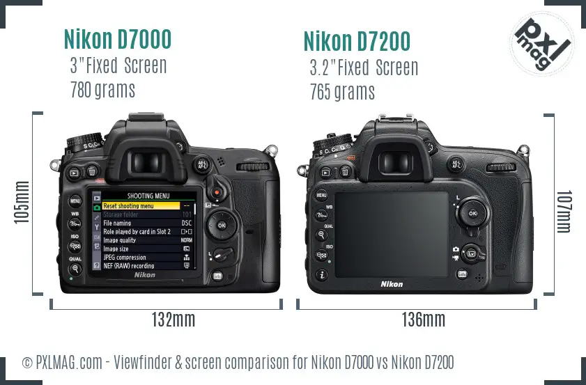 Nikon D7000 vs Nikon D7200 Screen and Viewfinder comparison