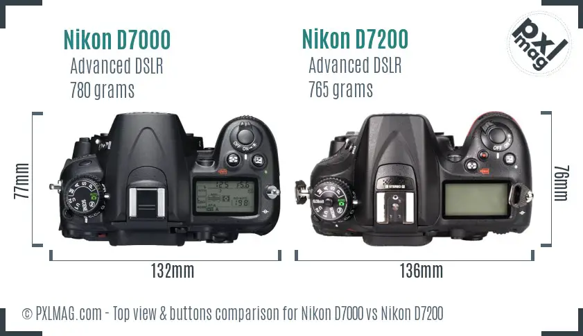 Nikon D7000 vs Nikon D7200 top view buttons comparison