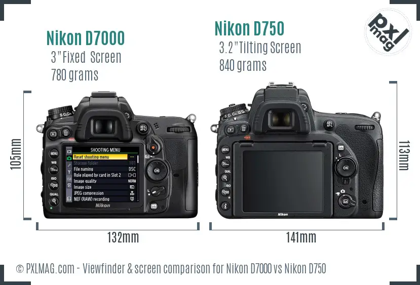 Nikon D7000 vs Nikon D750 Screen and Viewfinder comparison