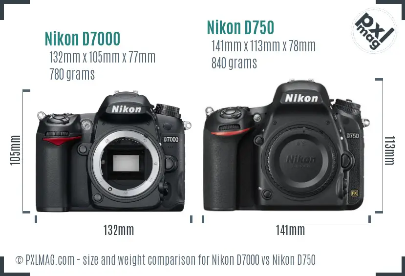 Nikon D7000 vs Nikon D750 size comparison