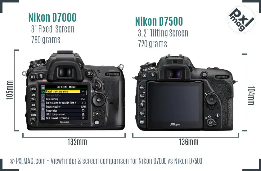 Nikon D7000 vs Nikon D7500 Screen and Viewfinder comparison