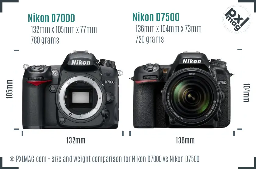 Nikon D7000 vs Nikon D7500 size comparison